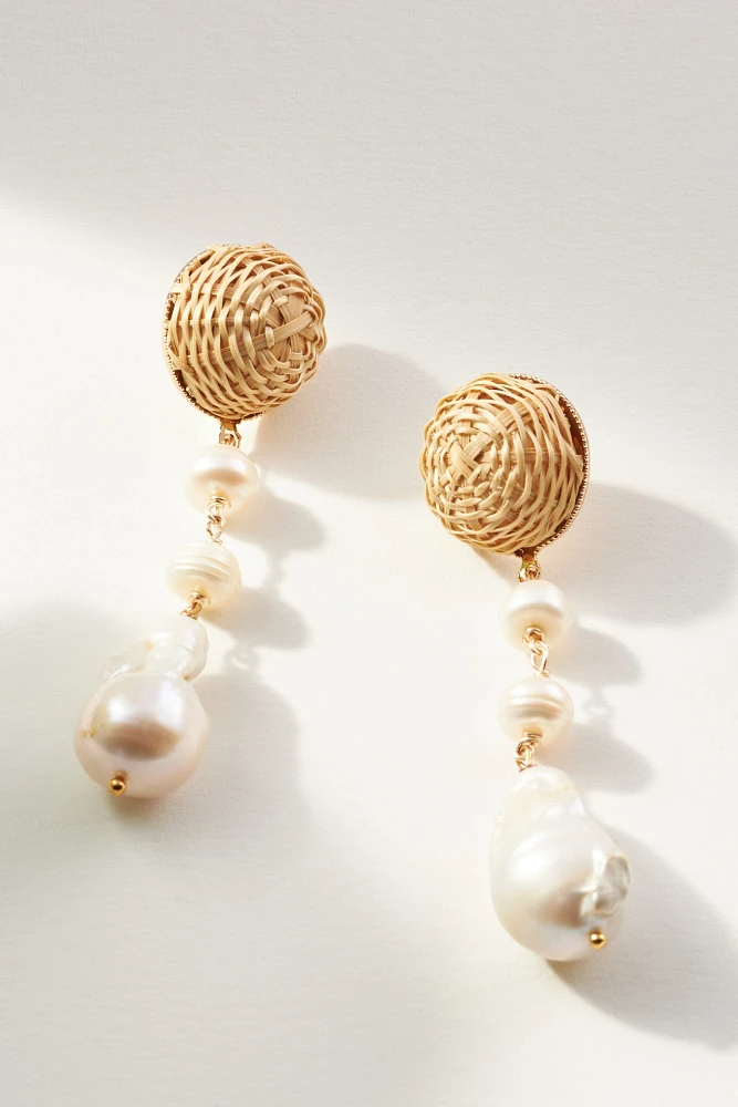 Neely Phelan Delphine Raffia & Pearl Drop Earrings