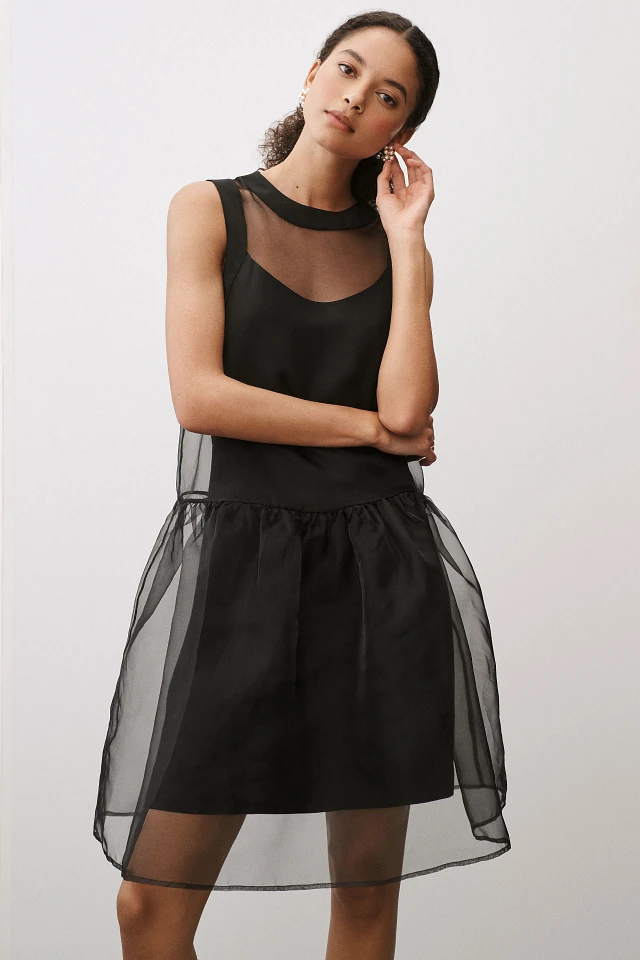 bhldn kendall sleeveless high neck organza mini dress BHLDN Kendall Sleeveless High-Neck Organza Mini Dress