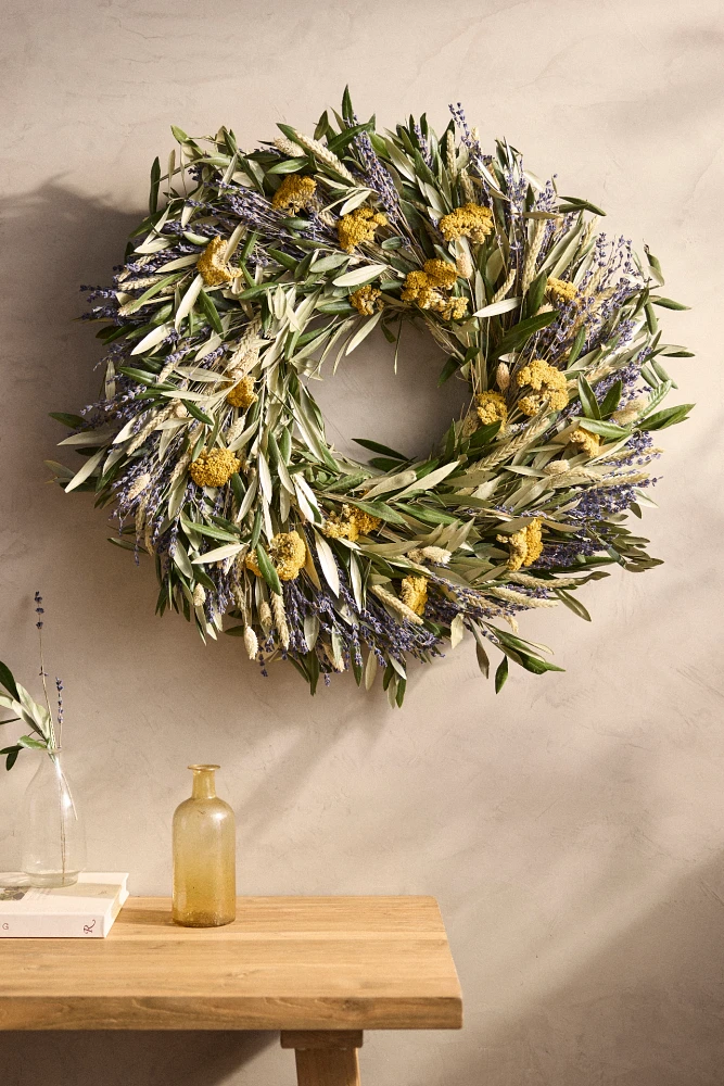 Dried Lavender, Yarrow + Olive Wreath