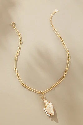 Pearl-Studded Shell Pendant Necklace