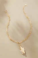 Pearl-Studded Shell Pendant Necklace