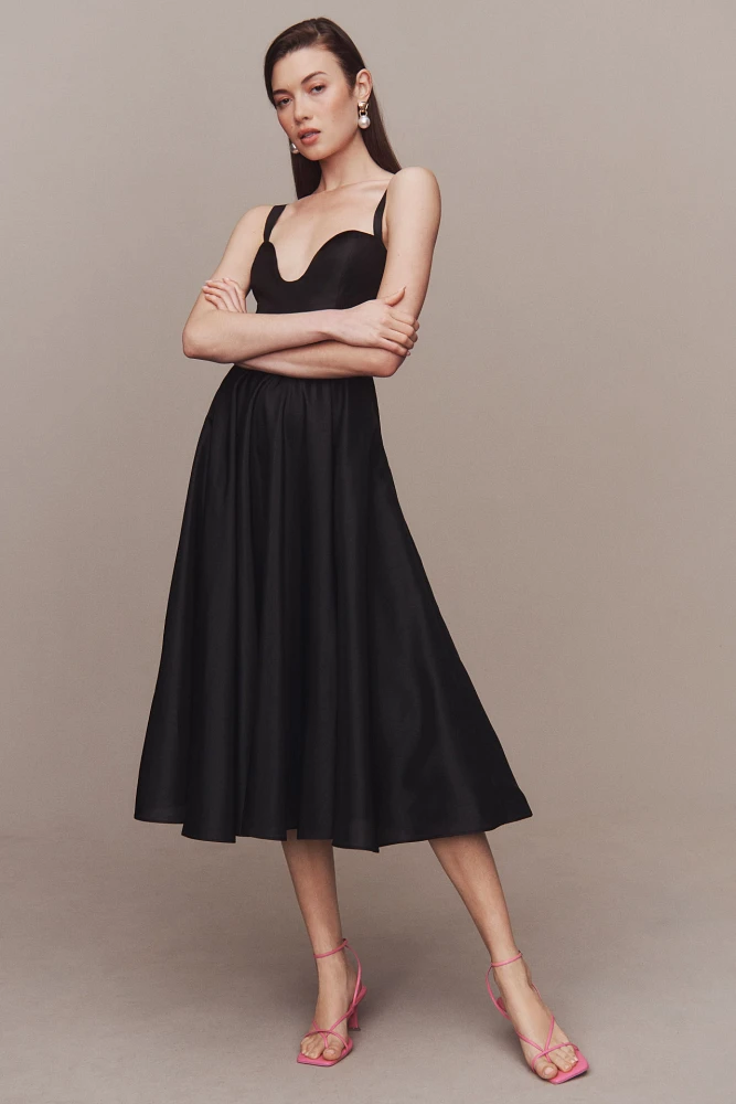 Hutch Sweetheart U-Neck Taffeta Midi Dress