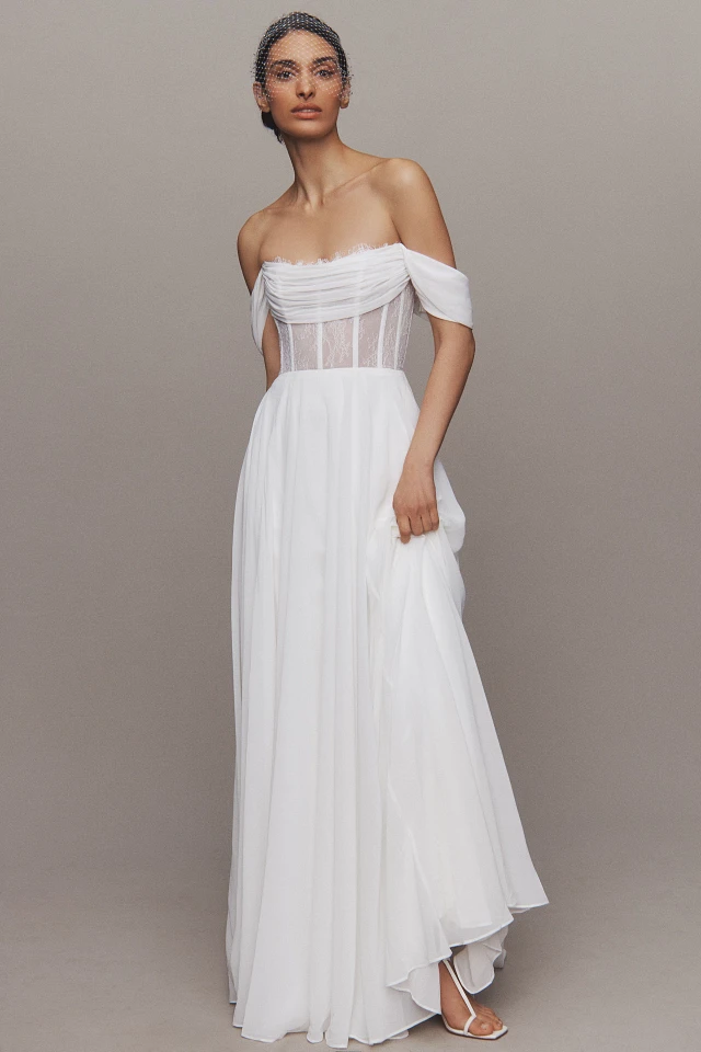 Jenny by Yoo Nora Off-The-Shoulder Corset A-Line Wedding Gown at MarketFair  Shoppes in Princeton, NJ