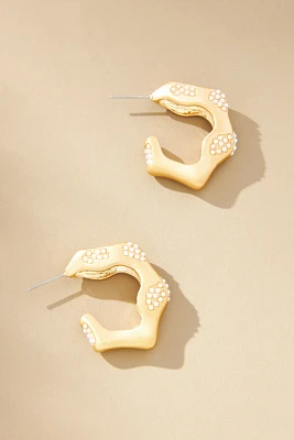 Wavy Pearl Embellished Hoop Earrings