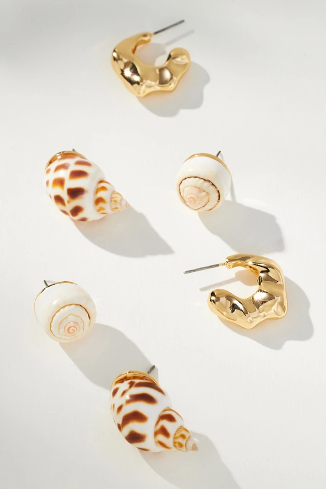 Shell Post Earrings, Set of 3