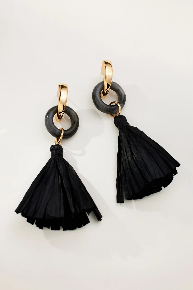 Enamel Ring Tassel Drop Earrings