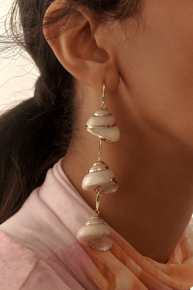 Triple Seashell Drop Earrings