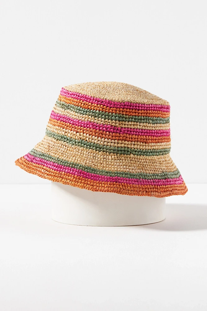 Bold Stripe Straw Bucket Hat