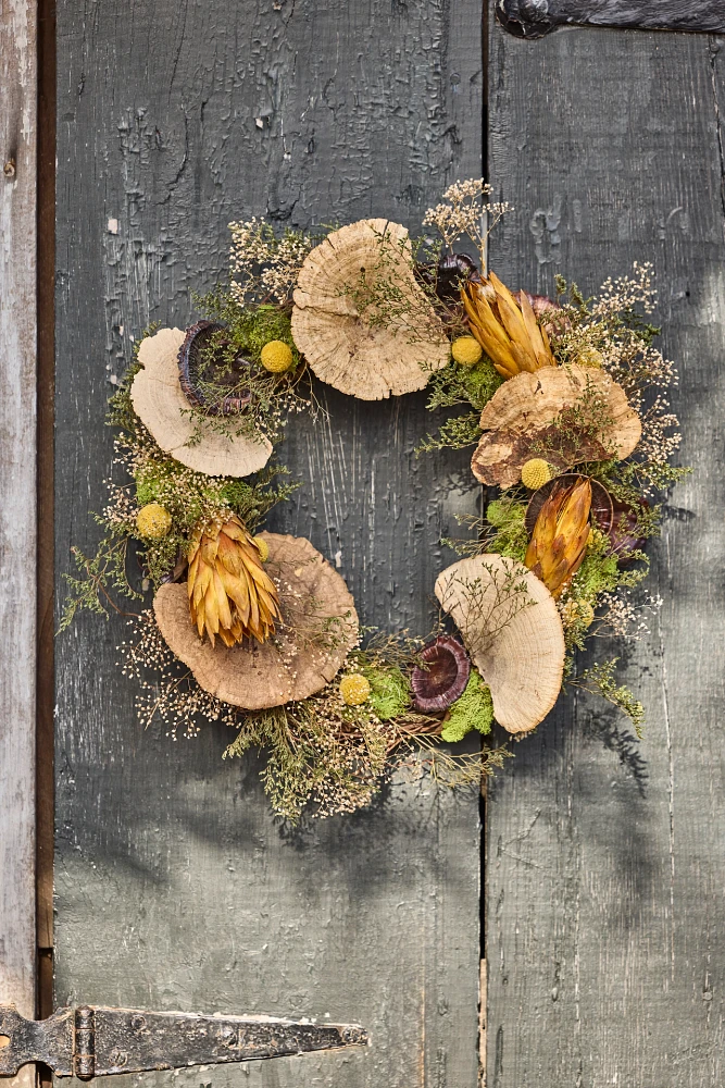 Dried Protea + Mushroom Wreath