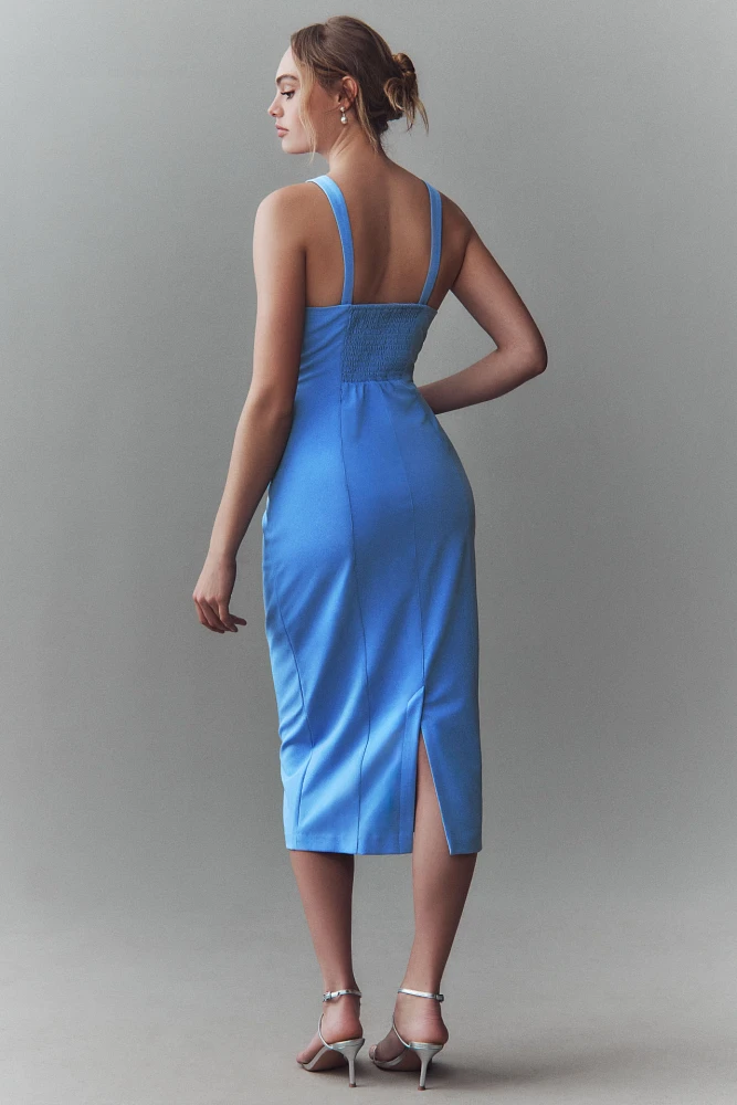 BHLDN Sage Sweetheart Stretch Crepe Midi Dress
