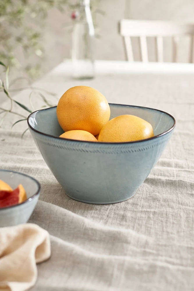 Dashed Rim Stoneware High Bowl