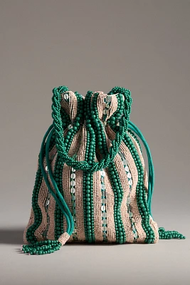 Beaded Striped Drawstring Pouch