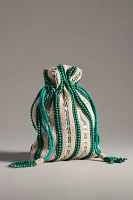 Beaded Striped Drawstring Pouch