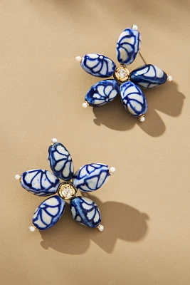 Printed Porcelain Flower Post Earrings