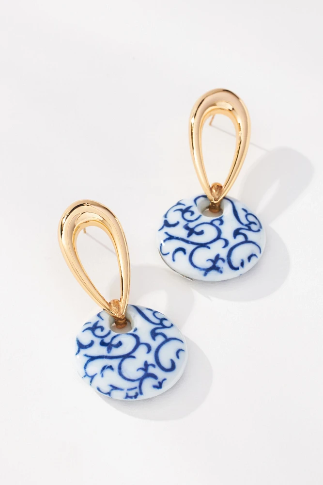 Printed Porcelain Bead Drop Earrings