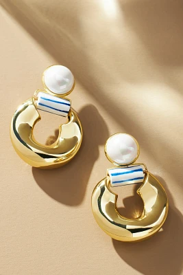 Top Pearl Porcelain Hoop Earrings