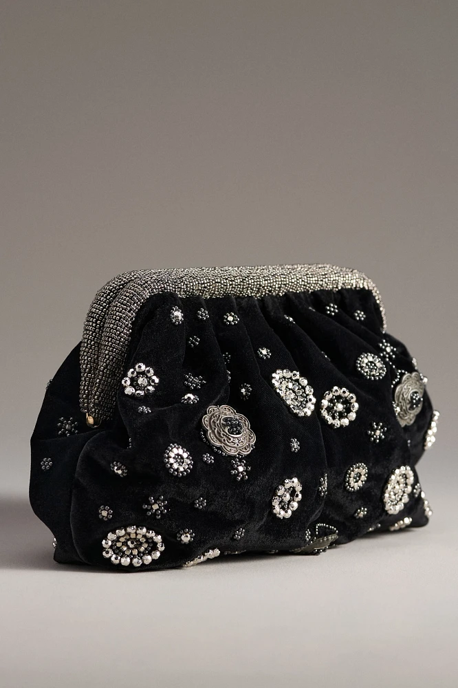 Studded Embellished Velvet Clutch