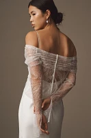 Theia Ocean Off-The-Shoulder Long-Sleeve Lace Bridal Topper