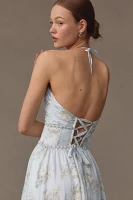 V. Chapman Scarlette Halter Embellished Corset Organza Maxi Dress