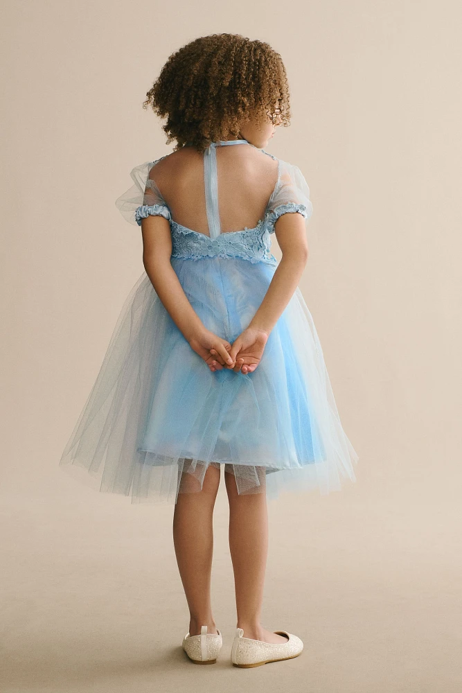 Gió Bespoke Blue Mink Lace Tulle Flower Girl Dress