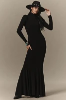 Norma Kamali Turtleneck Long-Sleeve Open-Back Fishtail Gown