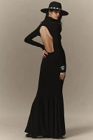 Norma Kamali Turtleneck Long-Sleeve Open-Back Fishtail Gown