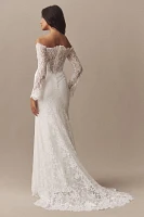 Wtoo by Watters Resa Off-The-Shoulder Long-Sleeve Lace Mermaid Wedding Gown