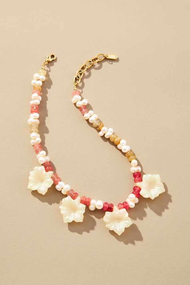 Logan Tay Pearl Flower Drop Necklace