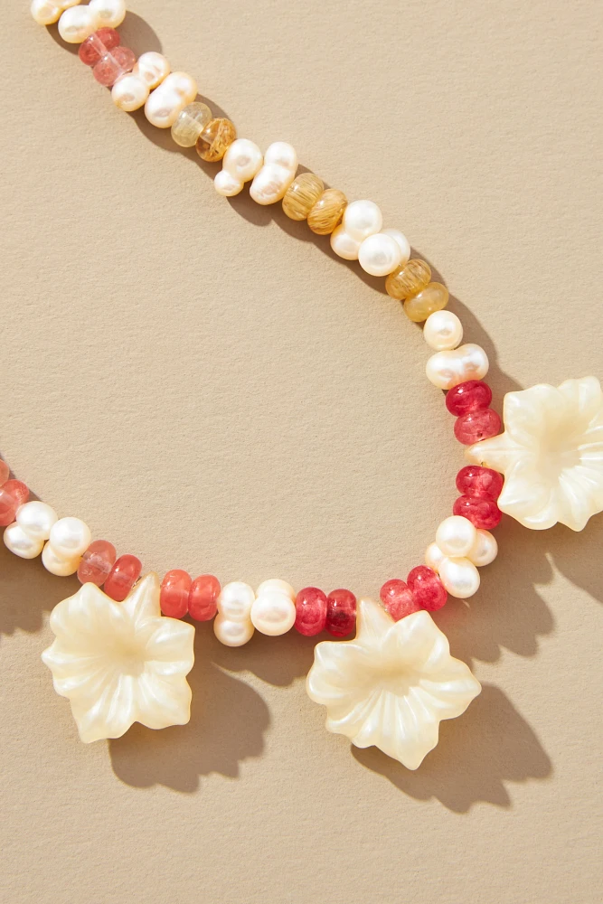 Logan Tay Pearl Flower Drop Necklace