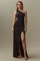 BHLDN Scottie One-Shoulder Side-Slit Stretch Satin Maxi Dress