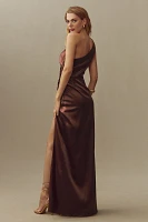 BHLDN Scottie One-Shoulder Side-Slit Stretch Satin Maxi Dress