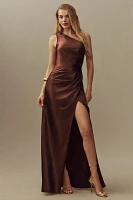 BHLDN Scottie One-Shoulder Side-Slit Stretch Satin Maxi Dress