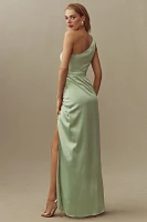 BHLDN Scottie One-Shoulder Side-Slit Stretch Satin Maxi Dress