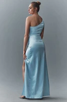 BHLDN Scottie One-Shoulder Side-Slit Stretch Satin Maxi Dress