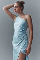 BHLDN Scottie One-Shoulder Side-Slit Stretch Satin Maxi Dress