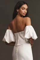 Watters Carly Strapless Satin Corset Top With Removable Sleeves