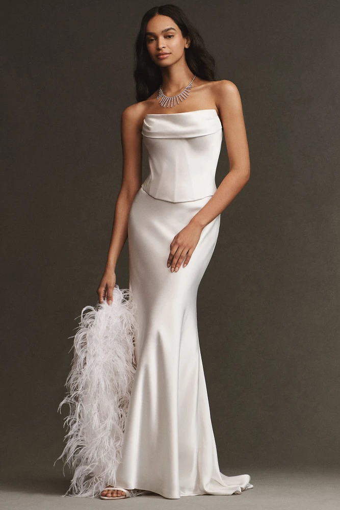 Watters Carly Strapless Satin Corset Top With Removable Sleeves