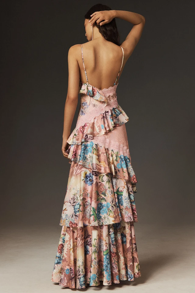 BHLDN Elora Sleeveless V-Neck Ruffle Lace Midi Dress | The Summit