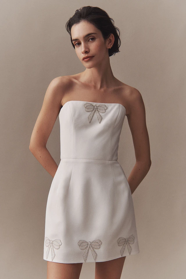 strapless mini white dress Steph Strapless Linen Mini Dress - White