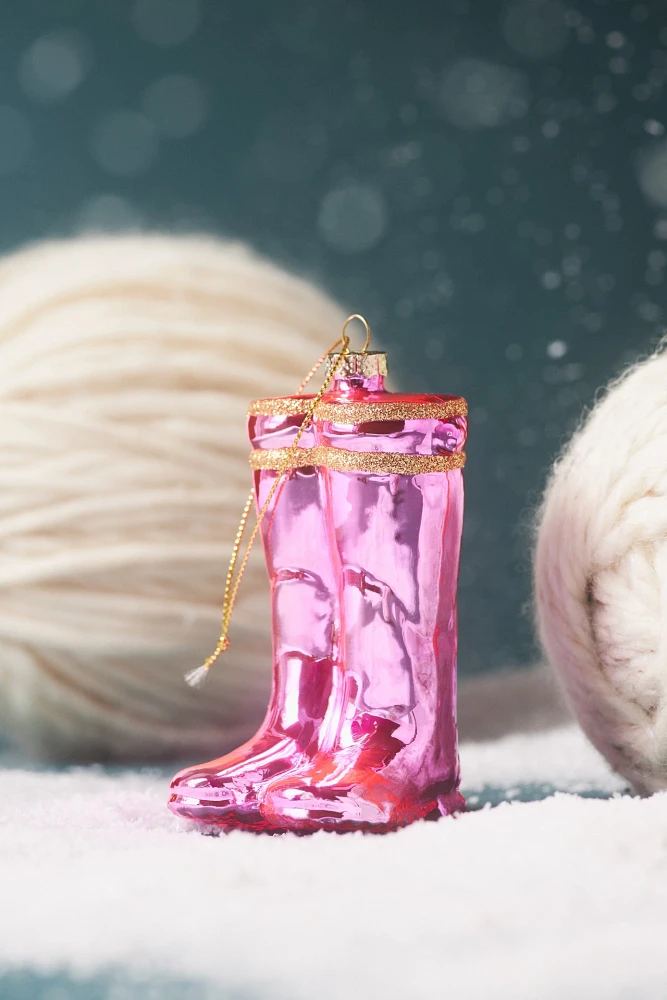 Pink Rainboots Glass Ornament