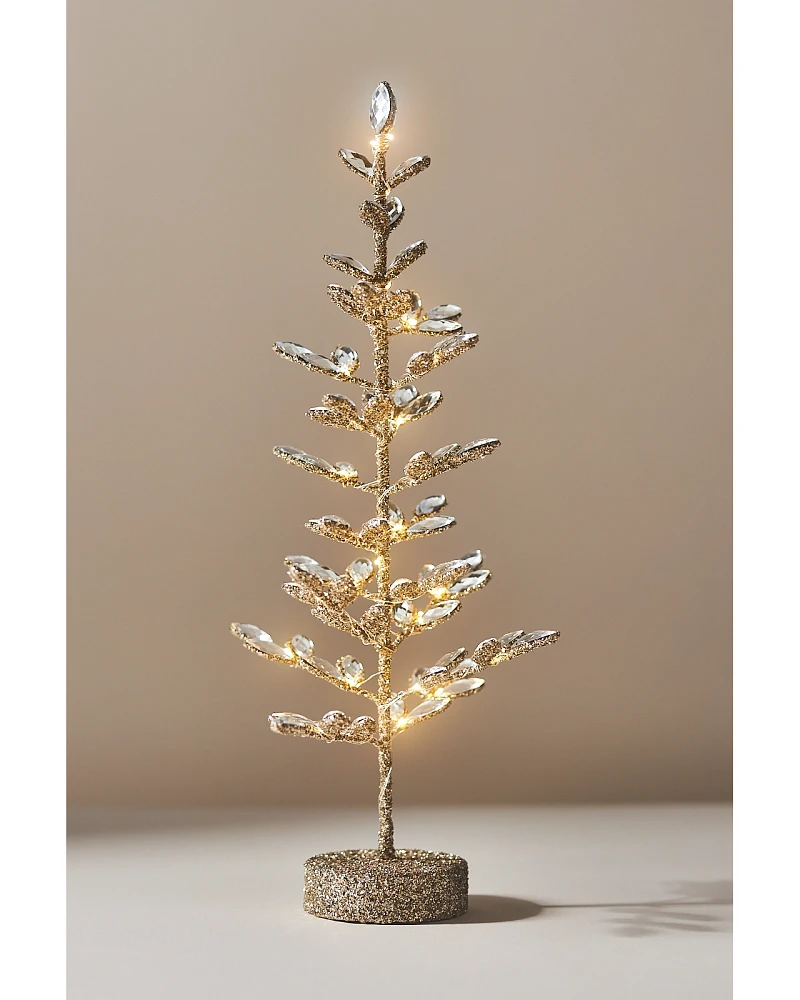 Crystal Leaves Light-Up Gold Tree