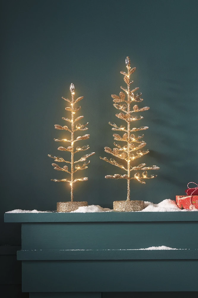 Crystal Leaves Light-Up Gold Tree