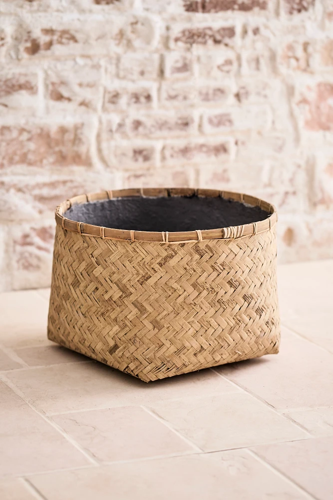 Woven Bamboo + Fiber Square Base Planter, Low