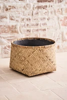 Woven Bamboo + Fiber Square Base Planter, Low