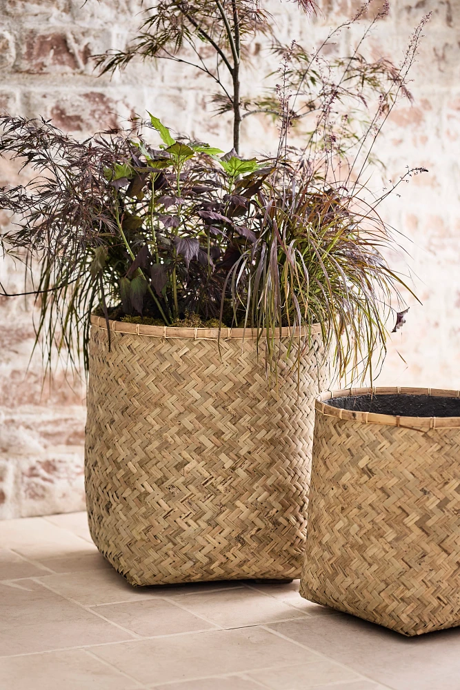 Woven Bamboo + Fiber Square Base Planter