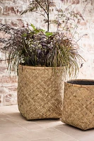 Woven Bamboo + Fiber Square Base Planter