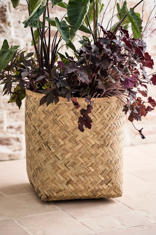 Woven Bamboo + Fiber Square Base Planter