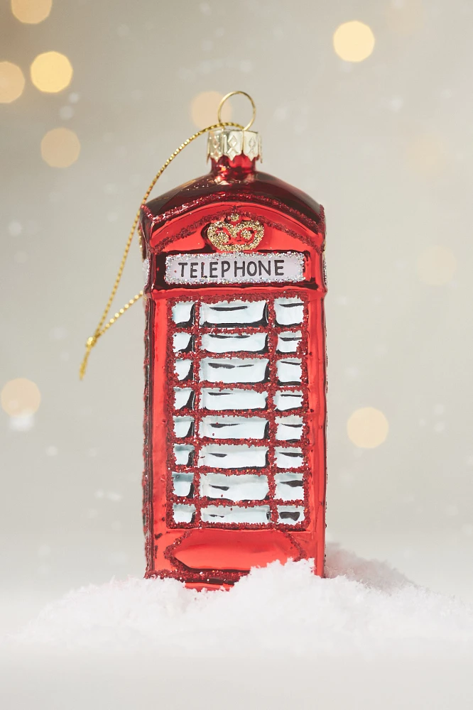 Red Telephone Booth Glass Ornament