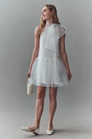 BHLDN Sophia High-Neck Bow-Tie Organza Mini Dress