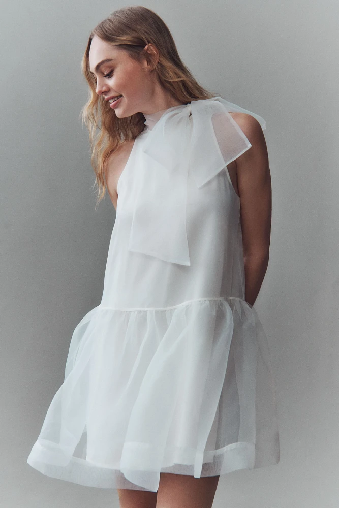 BHLDN Sophia High-Neck Bow-Tie Organza Mini Dress